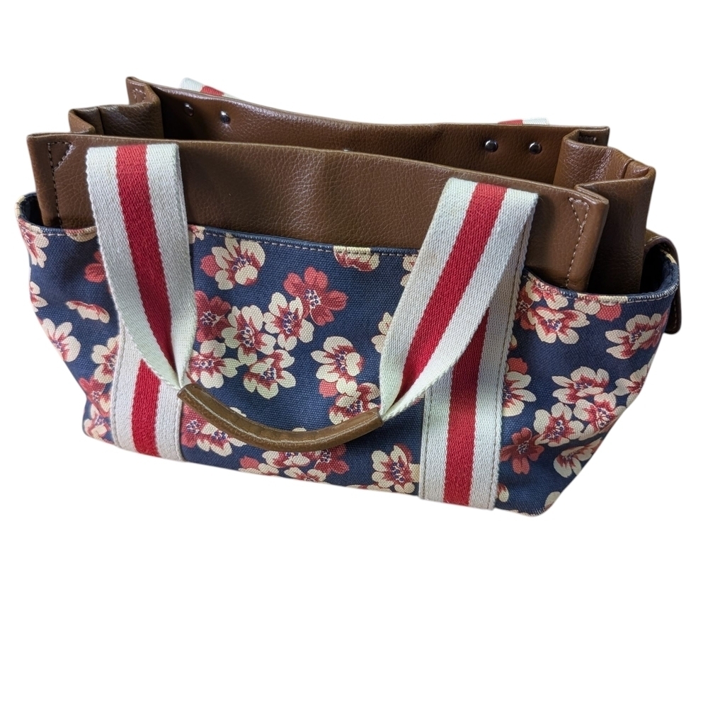Tommy Hilfiger Floral Canvas Purse Navy Blue Red White Stripes Pockets 90s Vibes - Picture 3 of 13